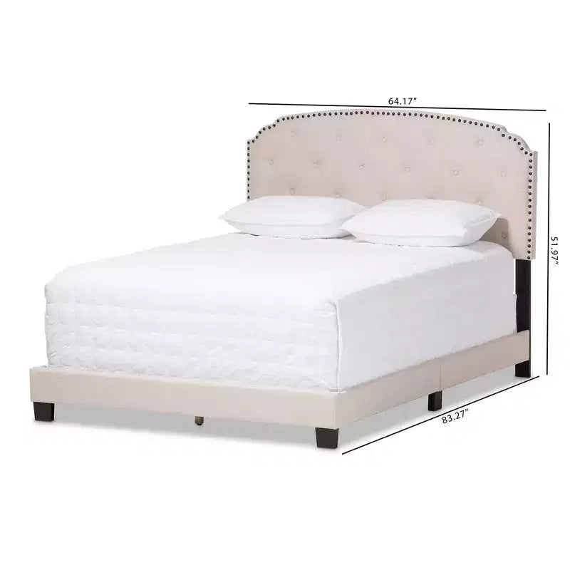 Letto imbottito in tessuto King Lexi moderno e contemporaneo, beige chiaro