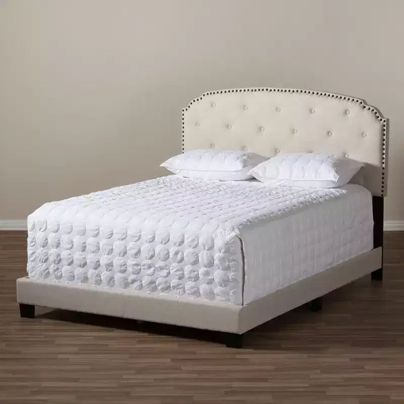 Letto imbottito in tessuto King Lexi moderno e contemporaneo, beige chiaro