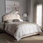 Letto imbottito in tessuto King Lexi moderno e contemporaneo, beige chiaro