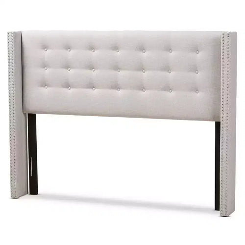 152 × 203 cm Ginaro Modern and Contemporary Fabric Button Tufted Nail Head Winged Headboard Gray - Baxton Studio: Elegant Design, MDF Frame, Spot Clean