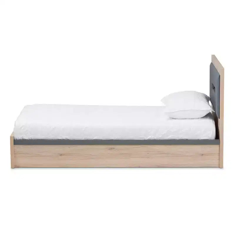 Letto a piattaforma Twin Pandora moderno e contemporaneo bicolore con 2 cassetti portaoggetti Grigio scuro/Naturale
