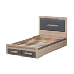 Letto a piattaforma Twin Pandora moderno e contemporaneo bicolore con 2 cassetti portaoggetti Grigio scuro/Naturale
