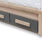 Letto a piattaforma Twin Pandora moderno e contemporaneo bicolore con 2 cassetti portaoggetti Grigio scuro/Naturale