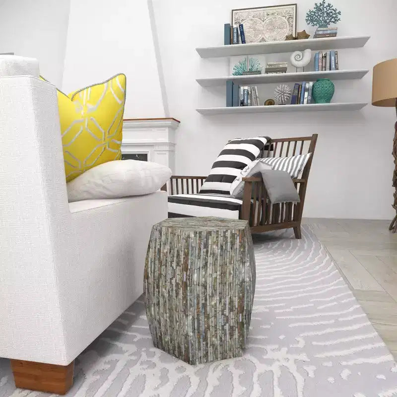 Tavolino esagonale in legno e conchiglia: stile Boho Capiz, nessun montaggio richiesto