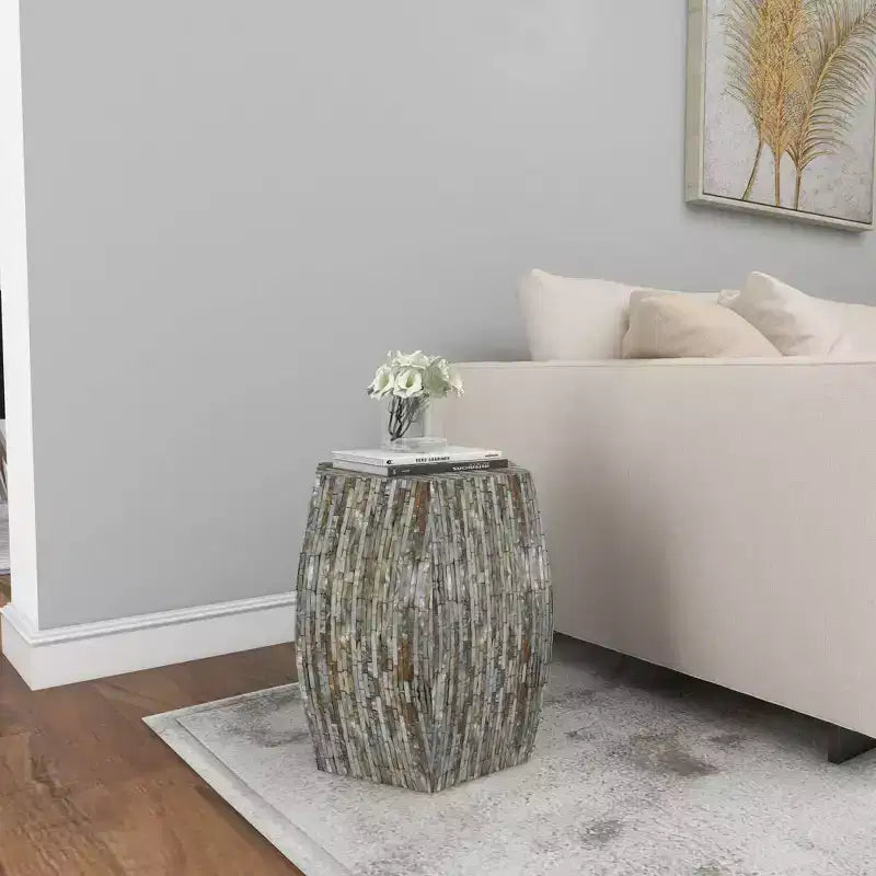 Tavolino esagonale in legno e conchiglia: stile Boho Capiz, nessun montaggio richiesto
