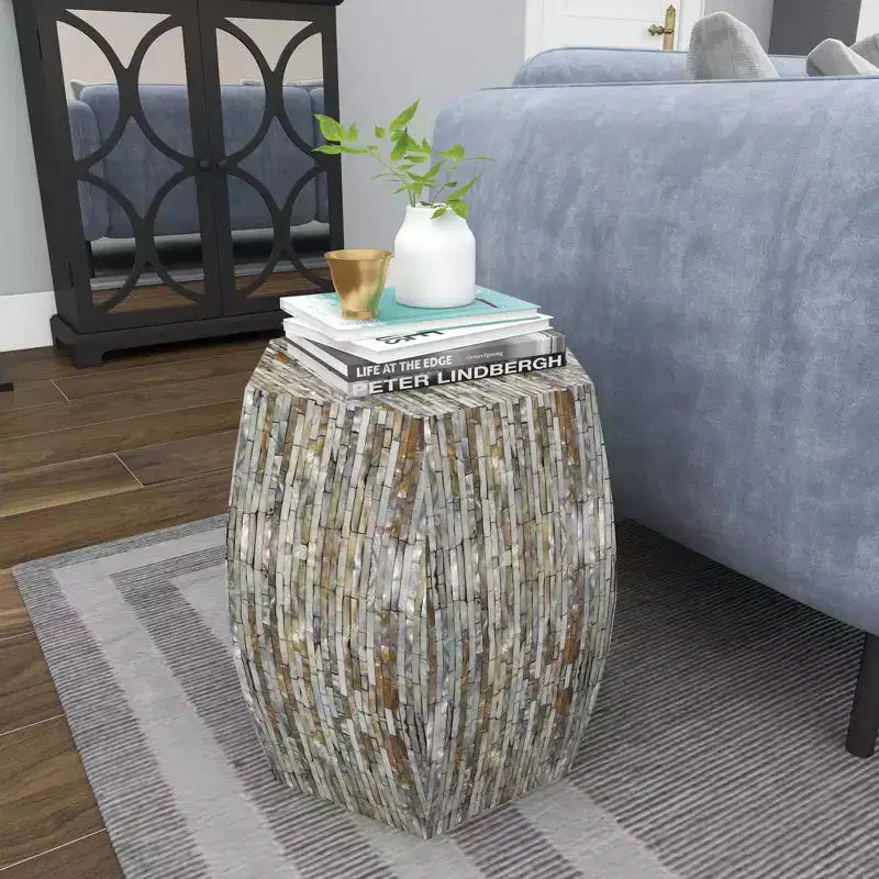 Tavolino esagonale in legno e conchiglia: stile Boho Capiz, nessun montaggio richiesto