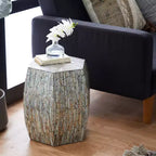 Tavolino esagonale in legno e conchiglia: stile Boho Capiz, nessun montaggio richiesto