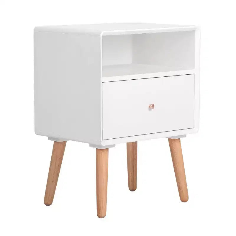 Lilou Tavolino Bianco: Moderno di Metà Secolo, Cassetto, Ripiano, Composito di Legno