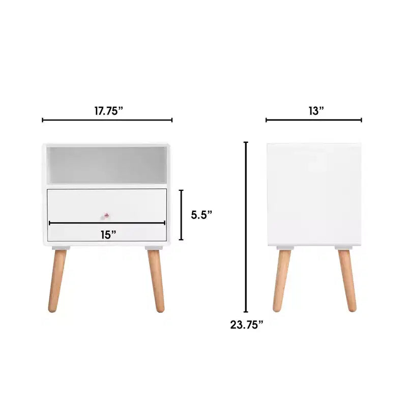 Lilou Tavolino Bianco: Moderno di Metà Secolo, Cassetto, Ripiano, Composito di Legno