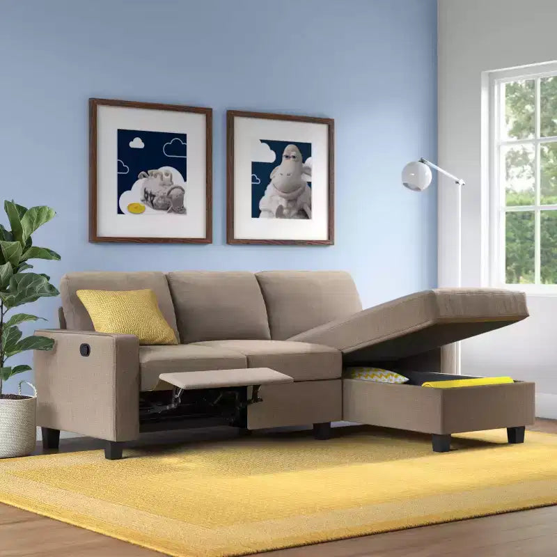 Divano angolare reclinabile Palisades con chaise longue contenitore a destra