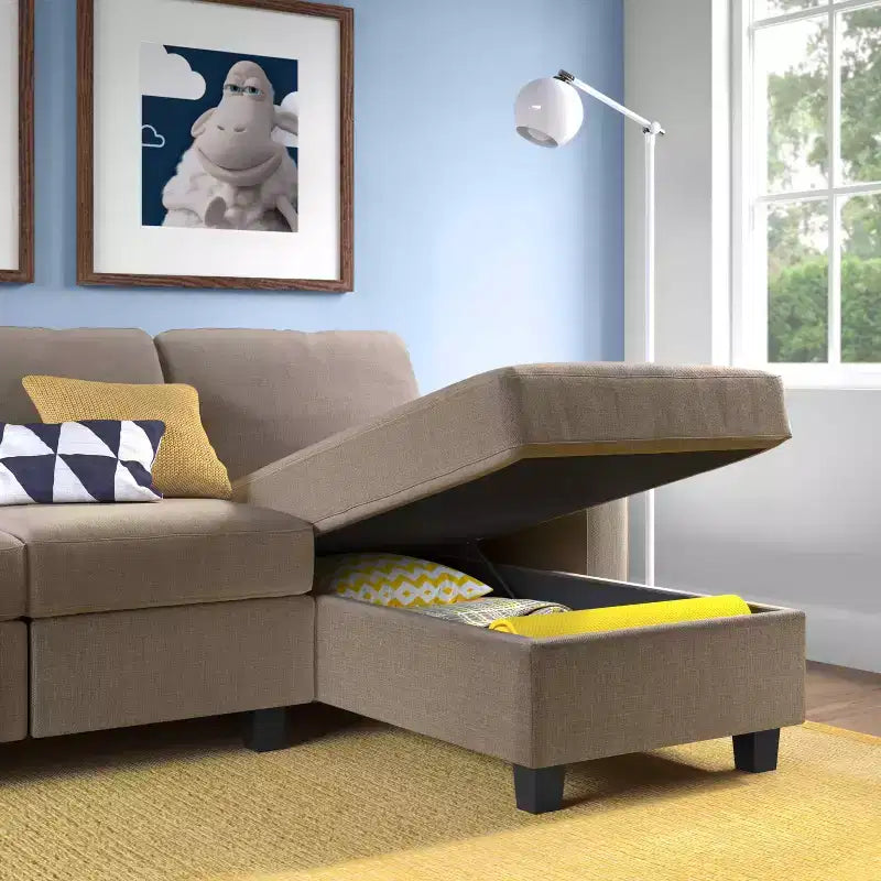 Divano angolare reclinabile Palisades con chaise longue contenitore a destra