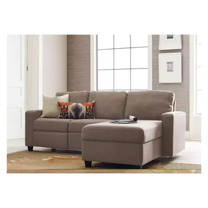 Divano angolare reclinabile Palisades con chaise longue contenitore a destra