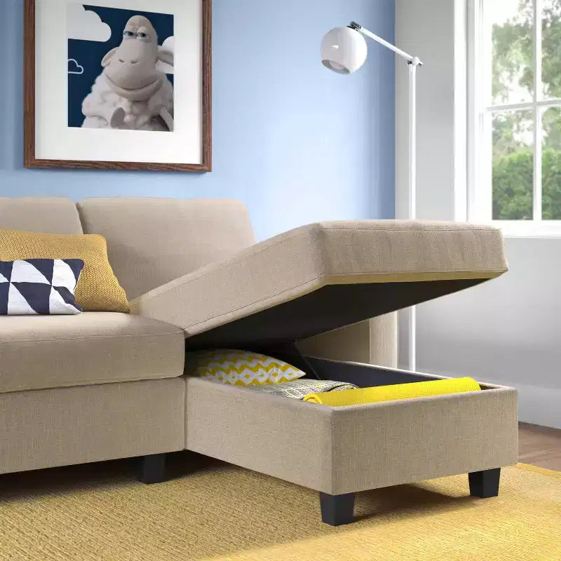 Divano angolare reclinabile Palisades con chaise longue contenitore a destra