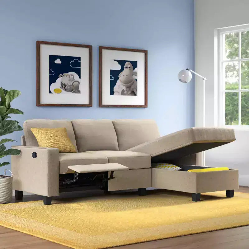 Divano angolare reclinabile Palisades con chaise longue contenitore a destra
