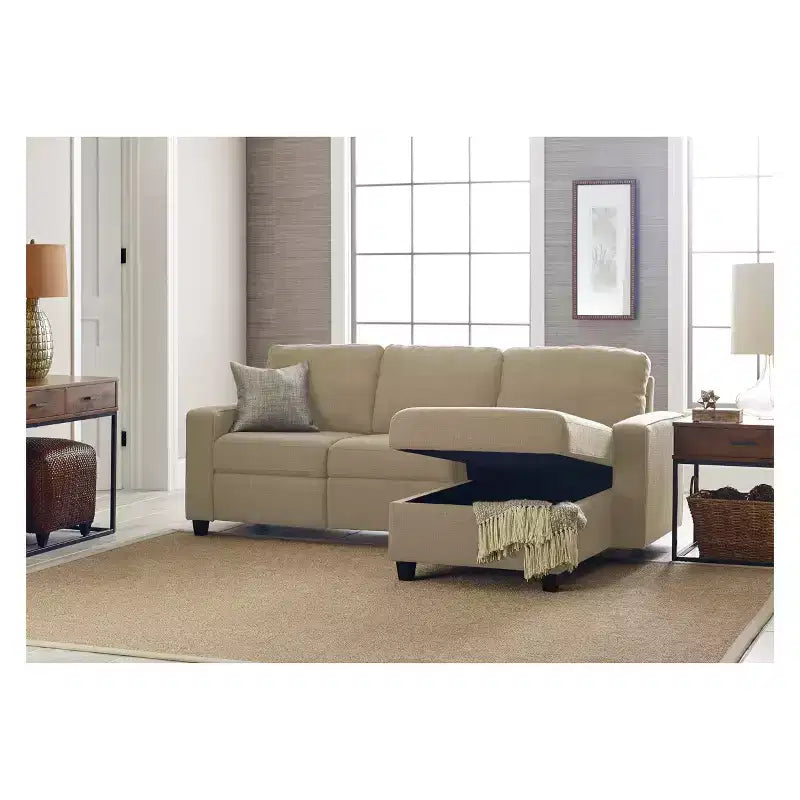 Divano angolare reclinabile Palisades con chaise longue contenitore a destra